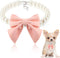 LEIFIDE Dog Pearls Collar Necklace with Pink Bow Pendant, Adjustable Jewelry for Wedding Birthday Pet Grooming (8 Inch)
