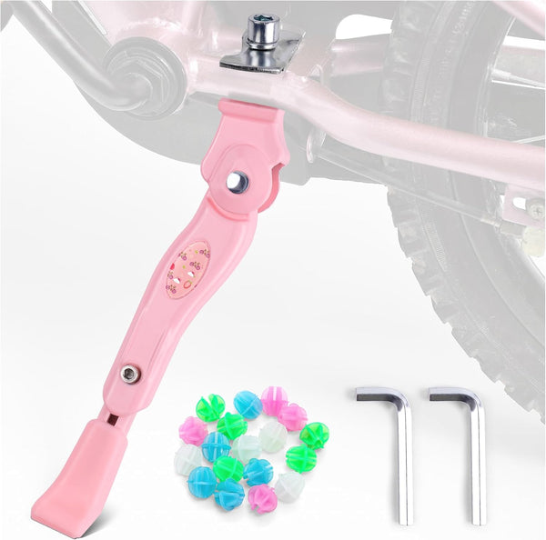 Pink Bike Kickstand - Children's Adjustable Folding Bicycle Center Bracket for 16" 18" 20" Bikes