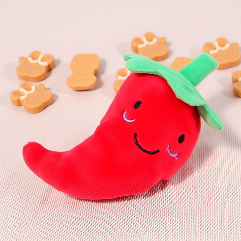 ZLmoue Funny Red Fruit Dog Toys, Vegetable Dog Toys Squeaky Plush Chili Eggplant Corn Puppy Toys for Small Dogs,Chili