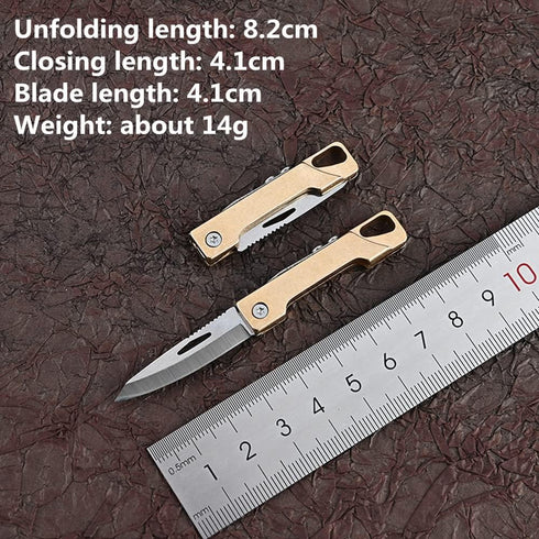 Ultra Small Little Folding Pocket Brass Knife, Special High Carbon Alloy Steel Blade Brass Handle, Mini EDC Portable Knife, Ultra Compact and Lightweight (Pointy head) by KUNSON