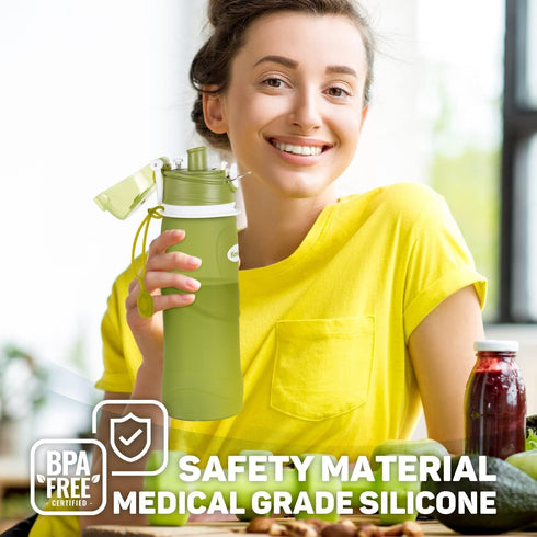 Kemier Collapsible Silicone Water Bottles, 750ML, BPA Free Travel Bottle, Leak Proof