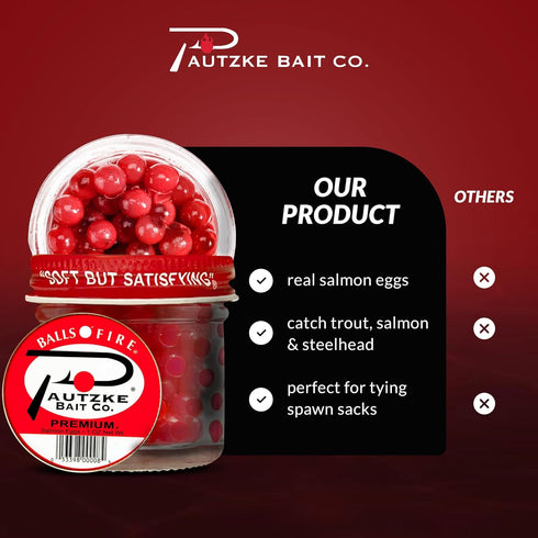Pautzke Balls O' Fire Salmon Eggs Bait, Real Salmon Eggs for Trout Fishing, Soft Fish Eggs for Salmon Fishing