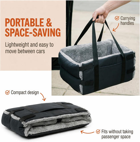 Carver Park Center Console Dog Seat for Small Dogs & Cats | Pet Car Seat with Safety Strap & Cushion | Portable Middle