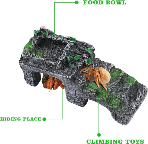 MinrzPet 3-in-1 Hermit Crab Accessories, Resin Climbing Platform with Food Dish and Hideout, Hermit Crab Climbing Toys
