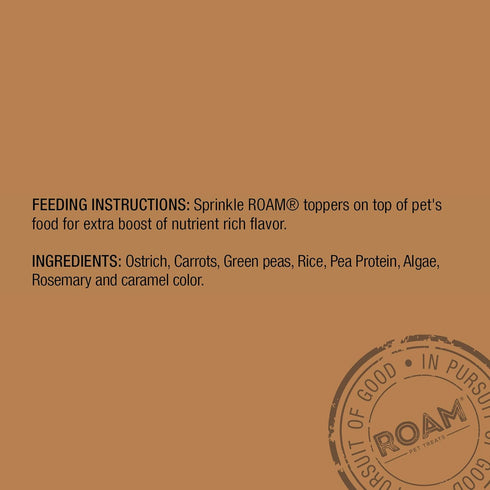 ROAM Ossy Exotic Dog Topper, Sustainably Raised Ostrich Meat, Non-GMO Dog Treats, 4 Ounce
