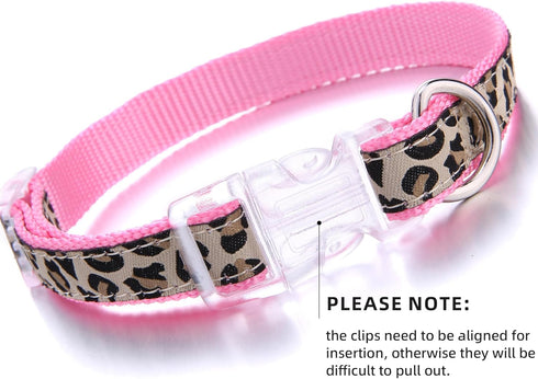 Mile High Life Leopard Dog Harness Collar Leash Set - Adjustable No Pull Halter for Small Breed Dogs (Pink, S)