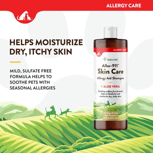 NaturVet Aller-911 Skin Care Allergy Aid Pet Shampoo With Aloe Vera - 16 Oz.