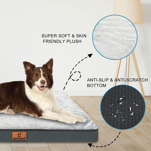Orthopedic Waterproof Dog Bed for Medium, Large, Extra Large Dogs, Egg Foam Pet Bed with Washable Cover, Grey XL
