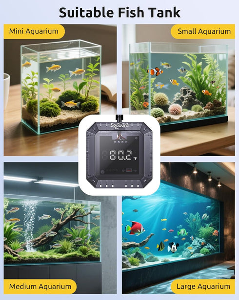 1 6.56ft Aquarium Thermometer Submersible, Digital Fish Tank Thermometers with USB for GlassTank, Aquariums Temperature