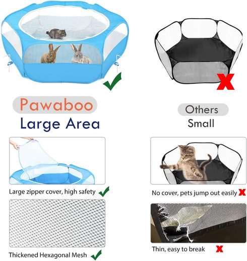 3 Pig/Rabbits/Hamster/Chinchillas,Light Pawaboo Small Animals Playpen, Waterproof Small Pet Cage Tent with Zippered