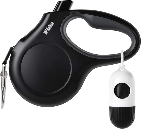 Fida 16 ft Retractable Dog Leash with Poop Bags Dispenser, Anti-Slip Handle for Medium Dogs or Cats up to 44 lbs (Black)