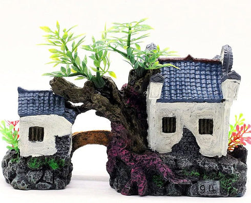 Classical Lifelike Chinese Landscape Resin Aquarium Castle Decorations, Fish Tank Ornaments (River)