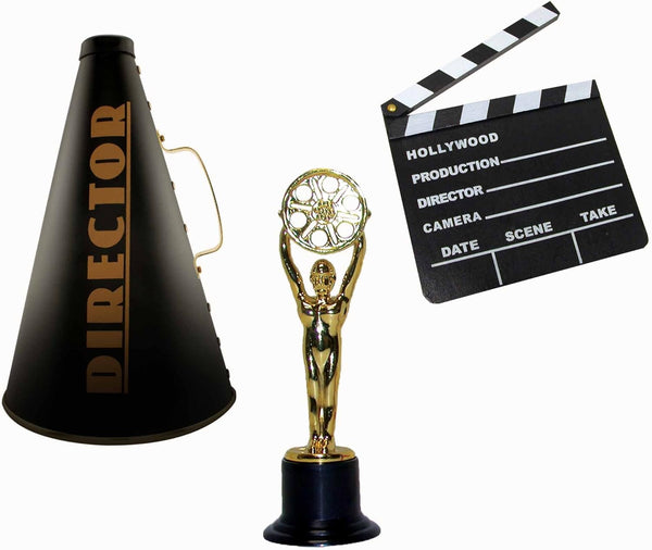 Windy City Novelties Hollywood Directors Party Kit, Includes Directors Megaphone, Clapboard, Award Trophy