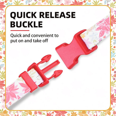 PUPTECK Cute Adjustable Dog Collar, Red Floral Pattern Design for Small Medium Large Dogs, Gift for Male Female Dogs