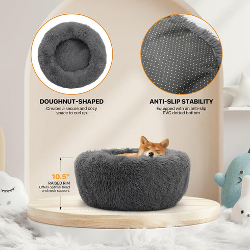 MoNiBloom 24"x24"x10.5" Dog Beds for Small Dogs, Machine-Washable Long Plush Cozy Soft Bed for Dogs and Cats