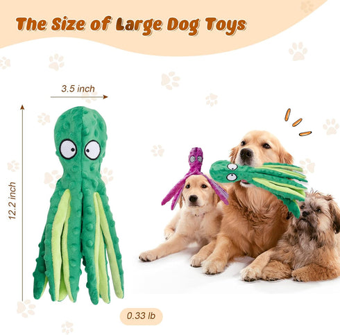 3 Pack Dog Toys for Small Medium Large Dogs - No Stuffing Crinkle Plush Chew Toys for Aggressive Chewers (Octopus)