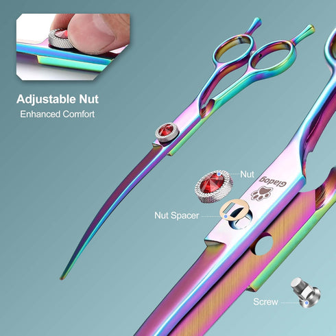 7 Inch 5-in-1 Set, GLADOG Professional Dog Grooming Scissors Kit, Titanium Coated Pet Grooming Shears Heavy Duty