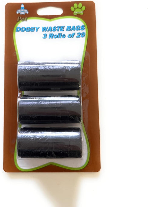 Generic Pet Doggy Waste Bags, 3 Rolls of 20 Bags, Black