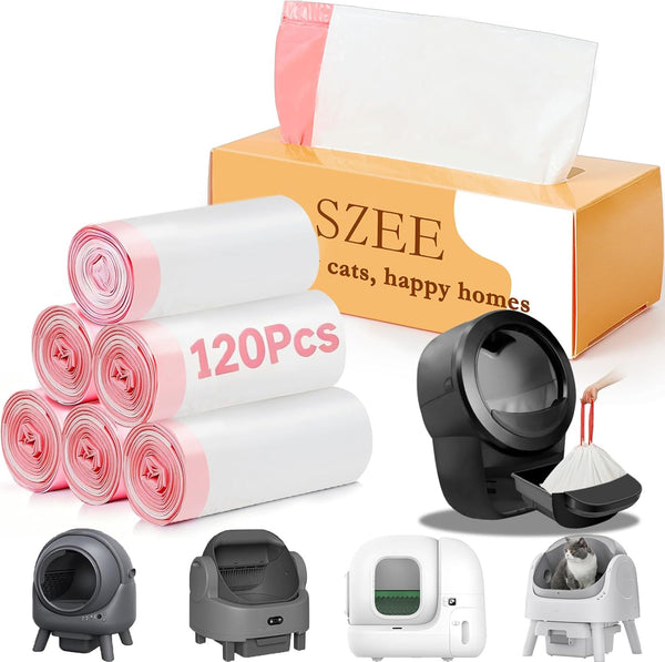 SZEE 120 Pack Automatic Waste Bags Compatible with Litter Box Robot 3/4