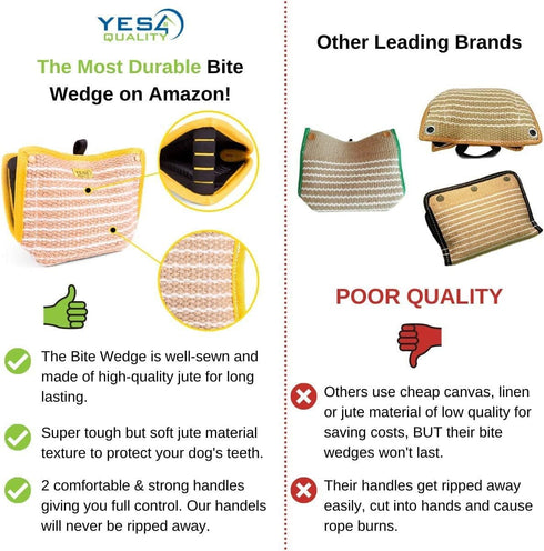 YES4QUALITY Durable Dog Bite Wedge 13x10 Inches | Tough Jute Tug Toy with 2 Comfy Handles | Ideal for Medium to Large