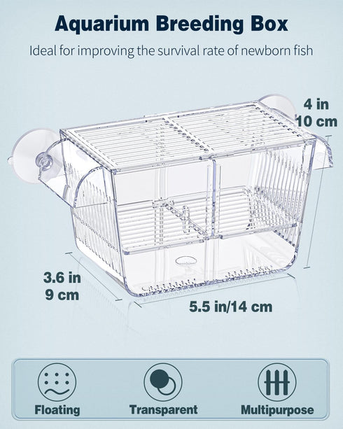 Pawfly Aquarium Fish Breeding Box, Acrylic Hatching Box with 6 Suction Cups for Baby Fish
