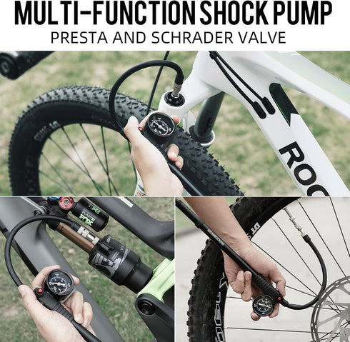 ROCKBROS Bike Shock Pump, High Pressure 300 PSI for Rear Shock & Suspension Fork, Bicycle Tire Pump