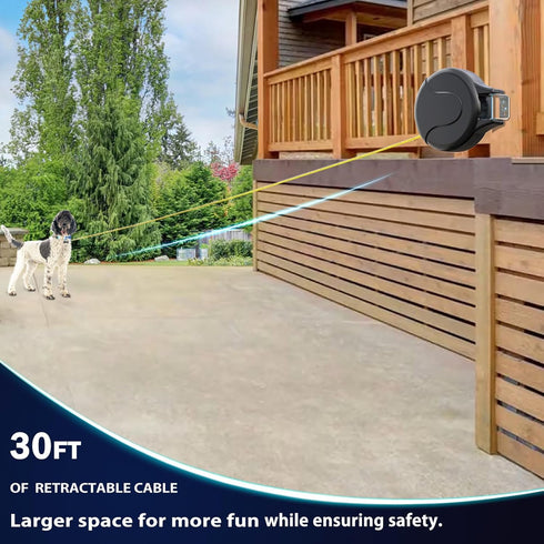 30ft Wall Mount Retractable Dog Tie Out Cable for Small to Large Dogs, Wall Mounted Lead for Yard/Garden