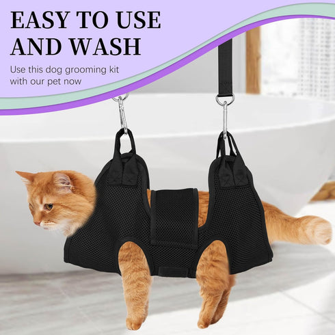 Cat Grooming Hammock, Nail Clipper Hammock for Trimming, Dog Sling for Nail Clipping, Hanging Harness (Black XS)