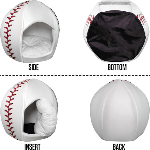 Maccabi Art Baseball Dog Bed, 16x18x16 Igloo Design, Sports Themed for Small Dogs, Puppies, and Cats