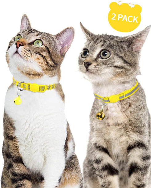 Taglory Reflective Cat Collar Breakaway with Bells, 2 Pack, Adjustable 7.5-12.5 Inch, Yellow