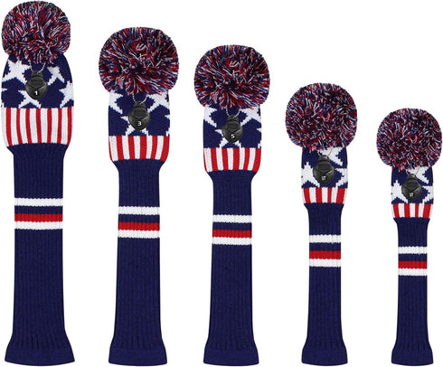 Scott Edward Knit Golf Club Cover Set of 5 for Woods and Driver, Protect Driver Wood(460cc)*1, Fairway Wood*2,