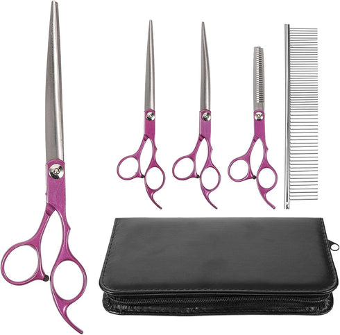 BESPORTBLE 0 Inch Pet Grooming Scissors Set 4 Pieces Rose Purple Stainless