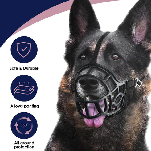 Dog Muzzle - Breathable Basket Muzzles for Small to X-Large Dogs, Stop Biting, Barking, Chewing (L - Black)