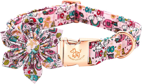 Elegant Little Tail Dog Collar with Flower, Christmas Holiday Pet Collar for X-Large Dogs, Puppy Collar Flower Girl Boy