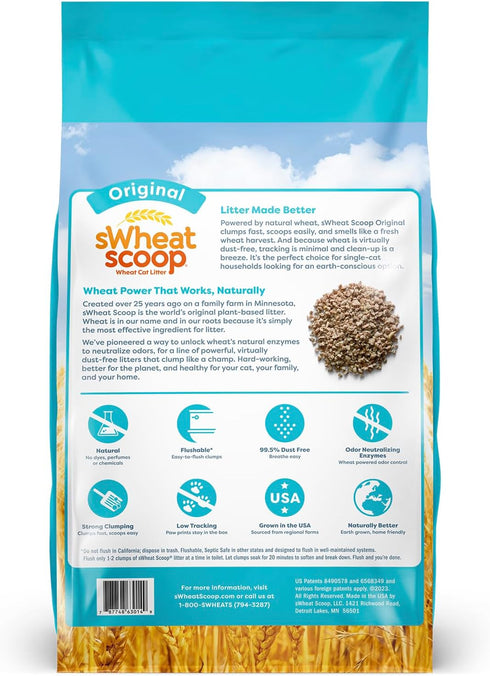 Natural Wheat Cat Litter, 14 Pound Bag, Original, Fast Clumping with Odor Neutralizing Enzymes