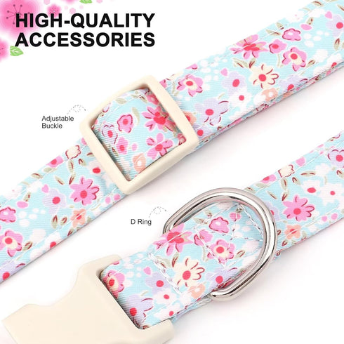Beirui Cute Spring Dog Collar - Lightweight Soft Girl Dog Collar with Flower, Adjustable Floral Pet Collar for Small