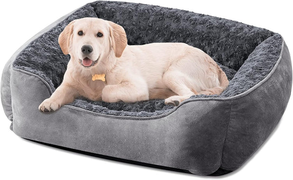 JOEJOY Rectangle Dog Bed - Grey - Machine Washable Sleeping Sofa Bed for Large Medium Small Dogs - Non-Slip