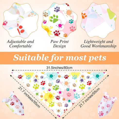 100 Set (31.5 21.7 21.7 Inch) Abbylike Pcs Paw Print Dog Bandanas Bulk Soft Triangle Kerchief Bibs Scarf for Pets Dogs