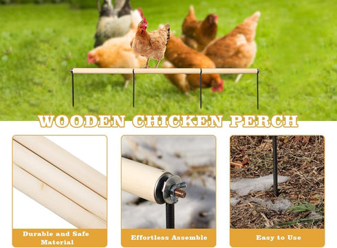 Neeenn Extra Long Chicken Perch Toys, Wooden Chick Perch Stand with Metal Ground Plug, Outdoor Birds Training Platform