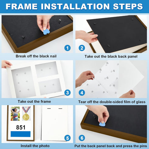 RattanView 3 1 17 12.5 Inch Medal Display Frame Shadow Box in Marathon Medal and Photo Display Frame Case x Wood Award