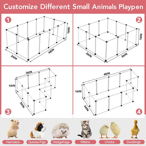 12 Panels Transparent Small Animals Playpen, 48" x 24" Portable Pet Enclosure for Indoors & Outdoors