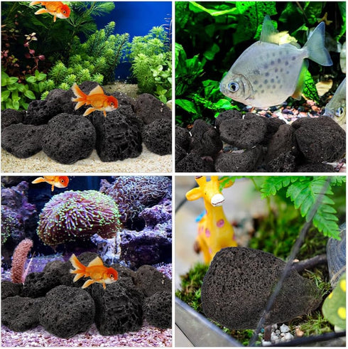 INOOMP Aquarium Lava Rocks, 1 Set of Black Volcanic Rocks, Natural Lava Pebbles for Planter, Fireplaces, Fire Pits,