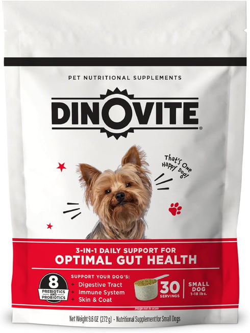 Dinovite Probiotic Supplement for Dogs, Omega 3 for Hot Spot Relief, Skin & Coat Supplement - 30 Day Supply