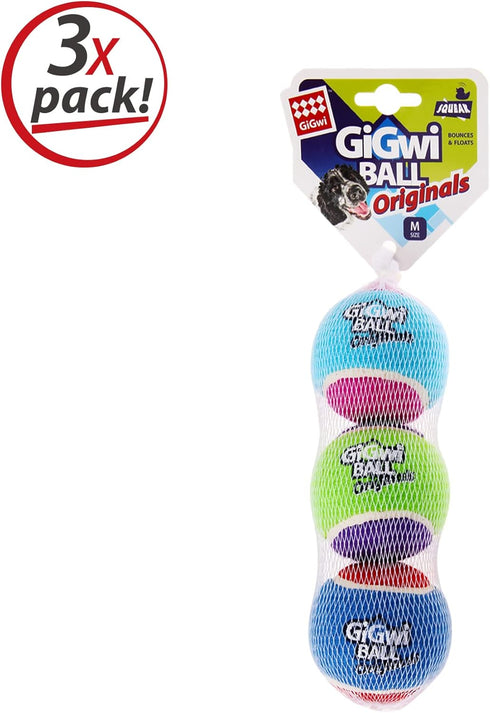 Gigwi Squeaky Tennis Ball Dog Toys - Interactive Dog Ball for Small and Medium Dogs Training, 2.5” Rubber Toy (3 Pack)