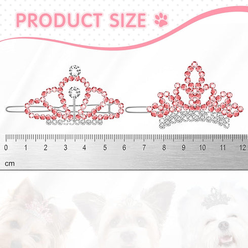 MTLEE 2 Pieces Dog Tiara Crown Hair Clips Clear Crystal Rhinestone Hair Barrettes Pet Crown Hair Clips Girls Puppies Barrette for Pet Dogs Grooming Hair Costume Accessories (Pink)
