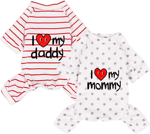 2-Pack Lightweight Cotton Dog Pajamas for Small Medium Dogs and Cats, Cute Baby Dog Jumpsuit I Love My Mommy/Daddy
