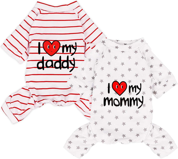 2-Pack Lightweight Cotton Dog Pajamas for Small Medium Dogs and Cats, Cute Baby Dog Jumpsuit I Love My Mommy/Daddy