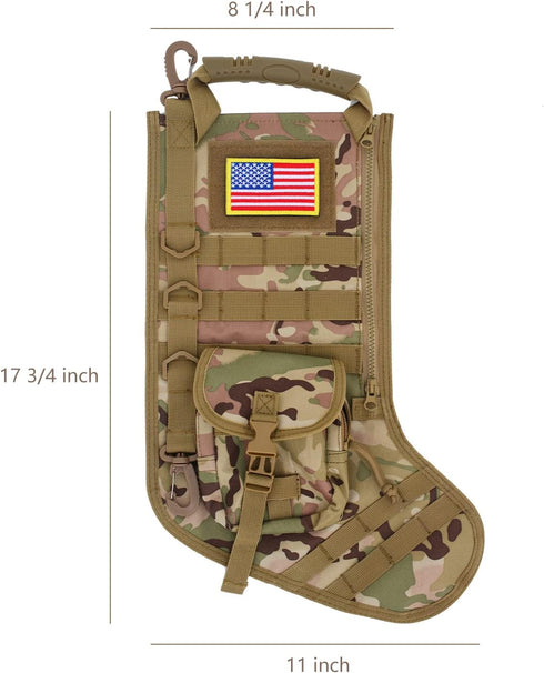 Tactical Christmas Stocking - MOLLE Webbing with Flag Patch, Zip Pocket, Gift for Veterans and Outdoorsy People