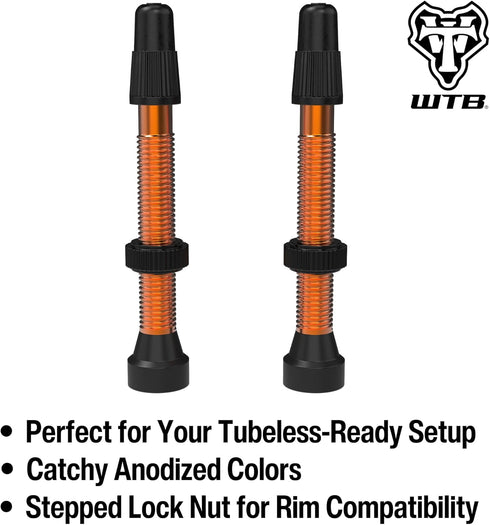 WTB Aluminum Tubeless Presta Bicycle Valve (2 Pieces, 46mm, Orange)