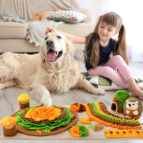 Pet Snuffle Mat for Dogs, Large Hedgehog Puzzle Toy with Squeaky Mushrooms, Portable Indoor/Outdoor Digging Mat